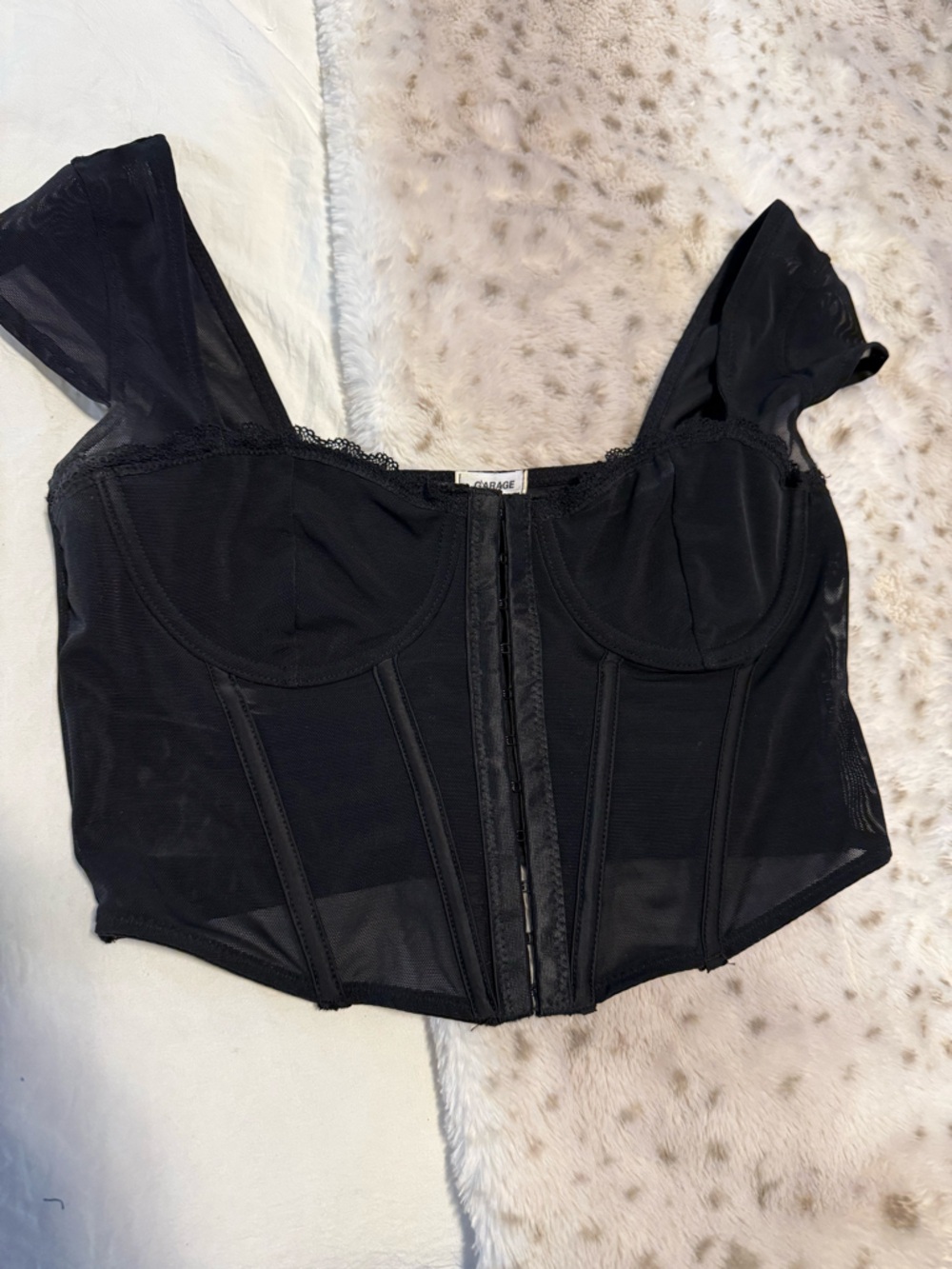 Garage Black Bustier Top with Hook Closure